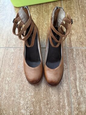 freebird Brown Multi-Strap Wraparound Ankle-Heels